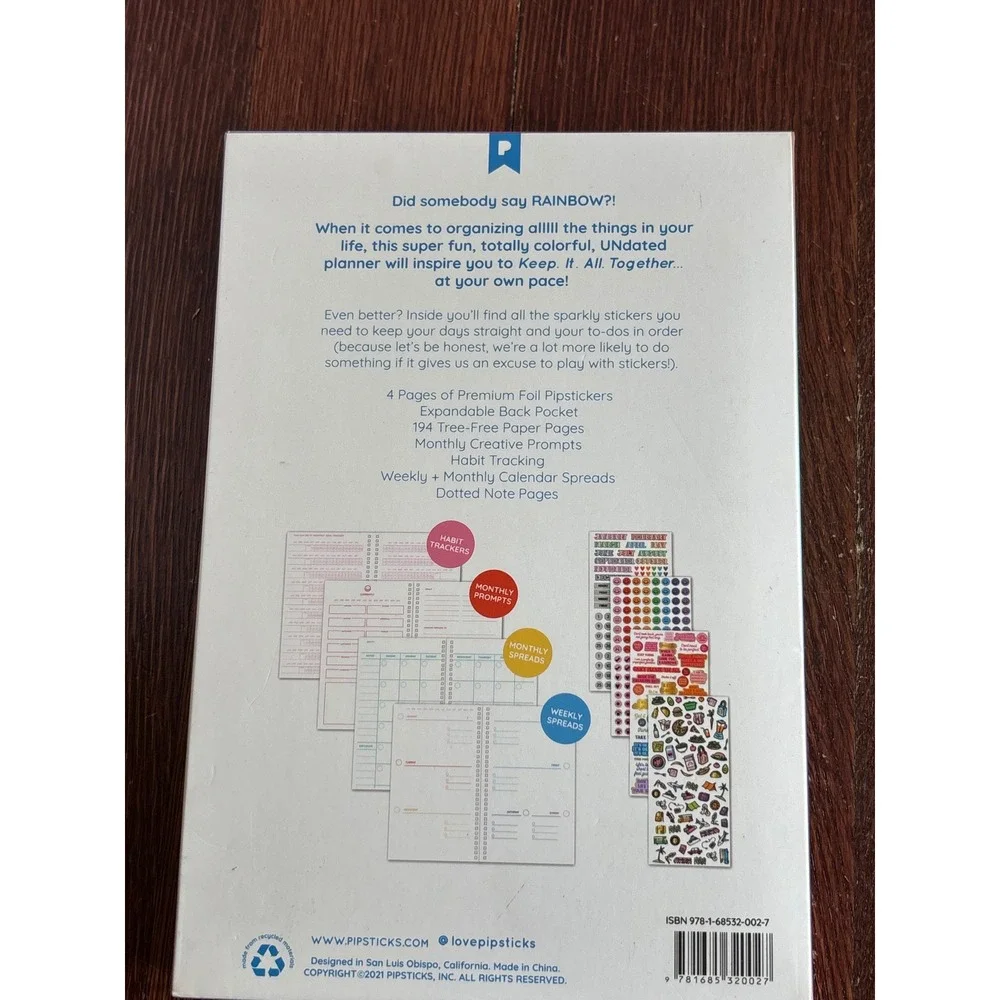 Pipsticks 12 Month Rainbow Planner Undated Weekly Agenda Navy Pink New
